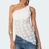 Lacey Sheer Asymmetric Drawstring Top