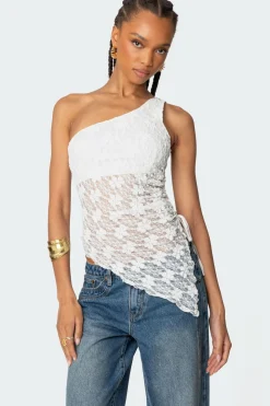 Lacey Sheer Asymmetric Drawstring Top