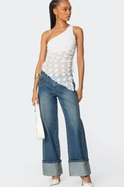 Lacey Sheer Asymmetric Drawstring Top