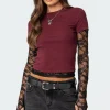 Layered Lace Sleeve T Shirt