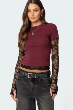 Layered Lace Sleeve T Shirt