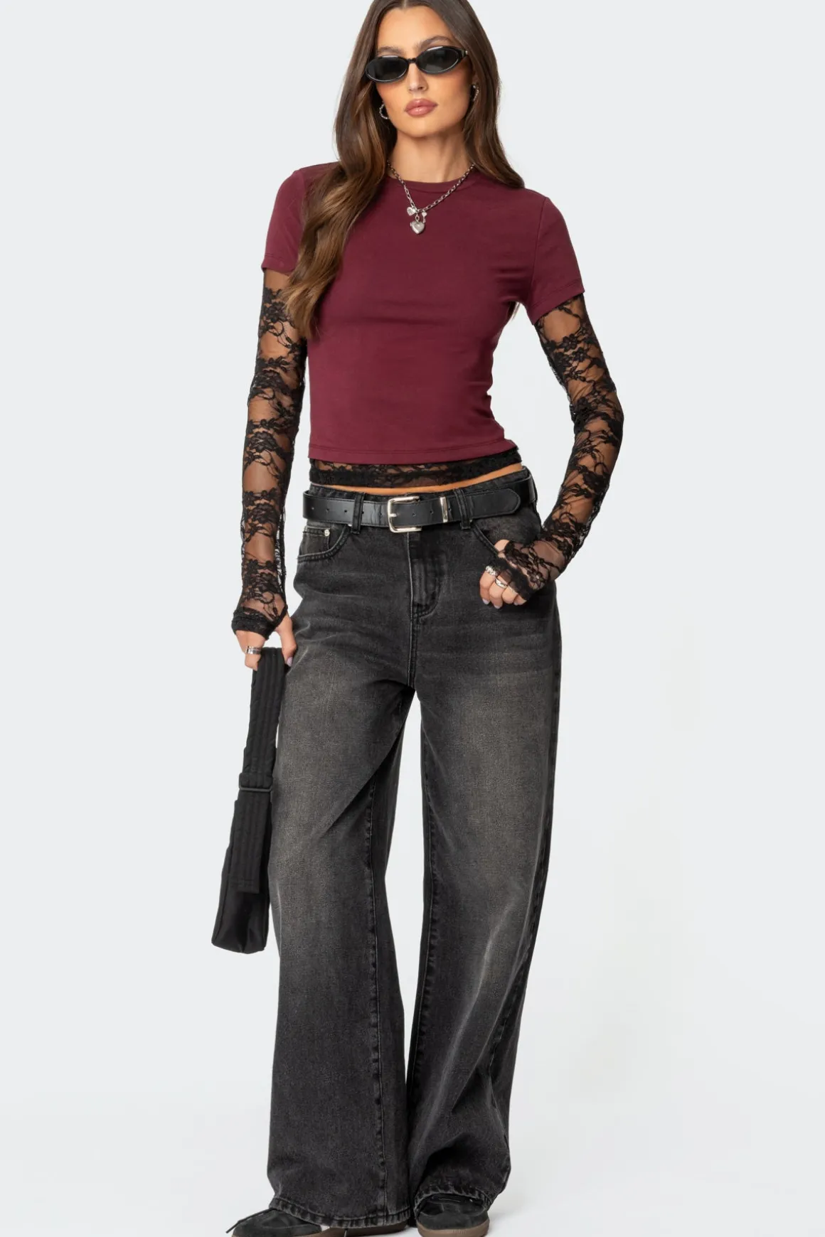 Layered Lace Sleeve T Shirt