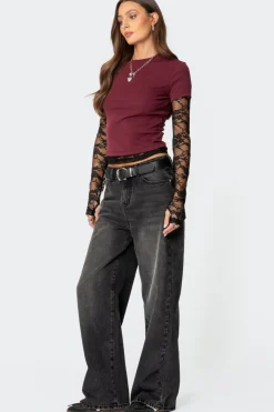 Layered Lace Sleeve T Shirt