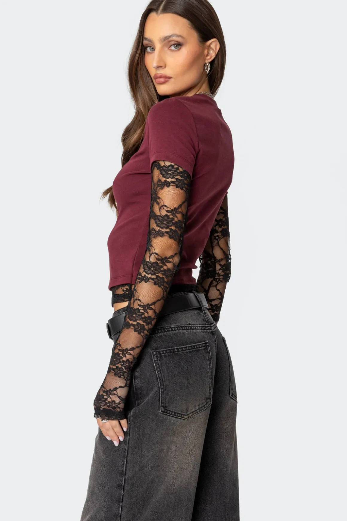 Layered Lace Sleeve T Shirt