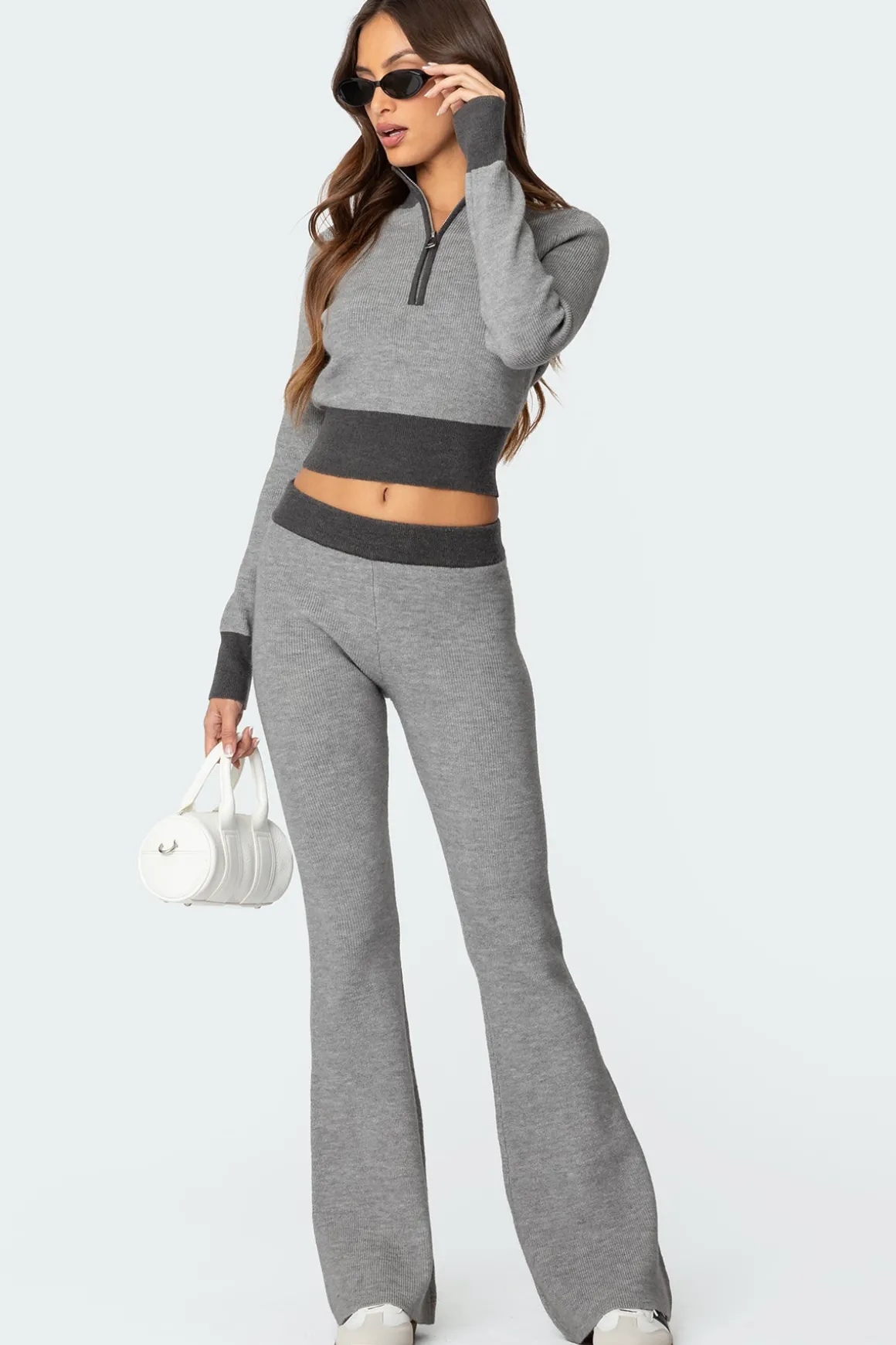 Lei Contrast Half Zip Knit Top