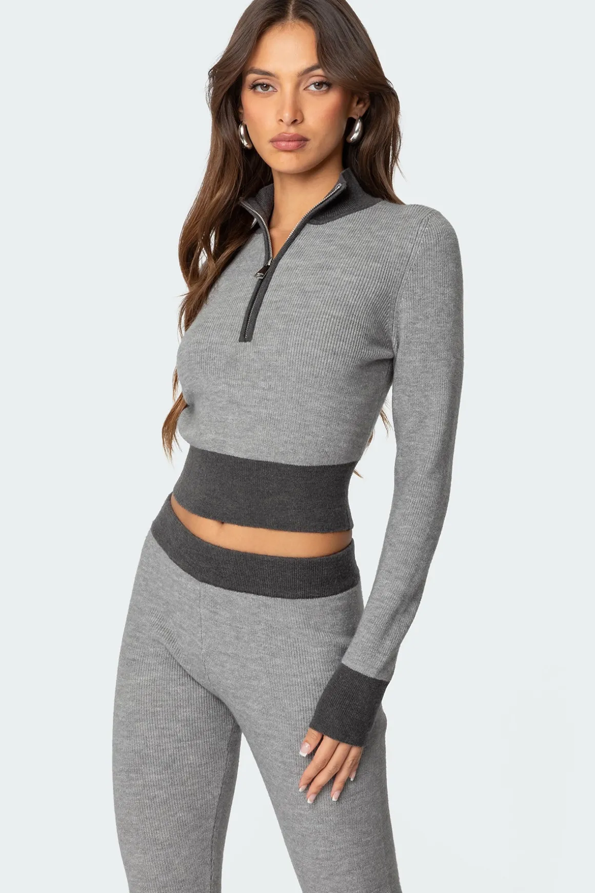 Lei Contrast Half Zip Knit Top