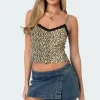 Leopard Printed Lace Trim Tank Top