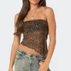 Leopard Printed Sheer Mesh Tube Top