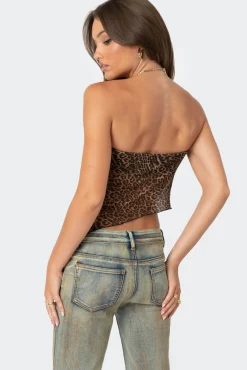 Leopard Printed Sheer Mesh Tube Top