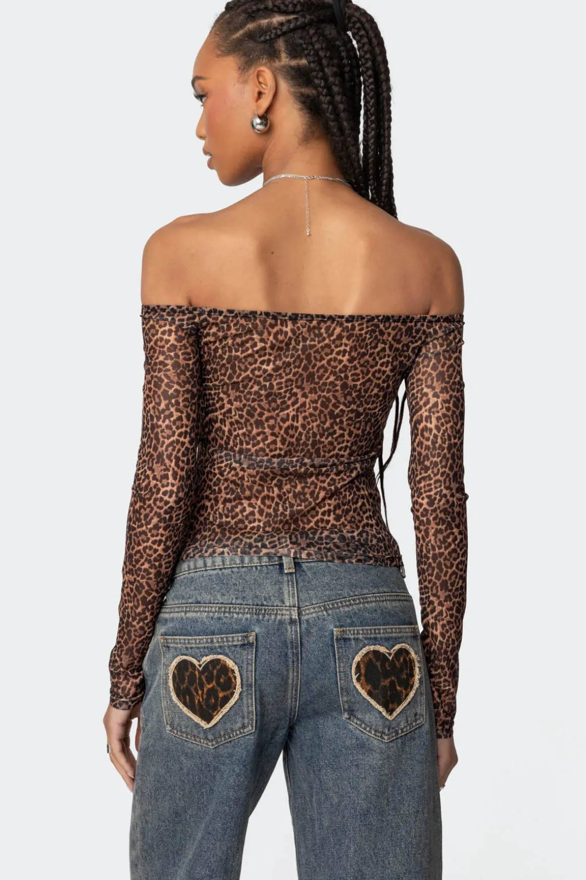Leopard Sheer Mesh Off Shoulder Top