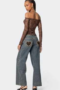 Leopard Sheer Mesh Off Shoulder Top