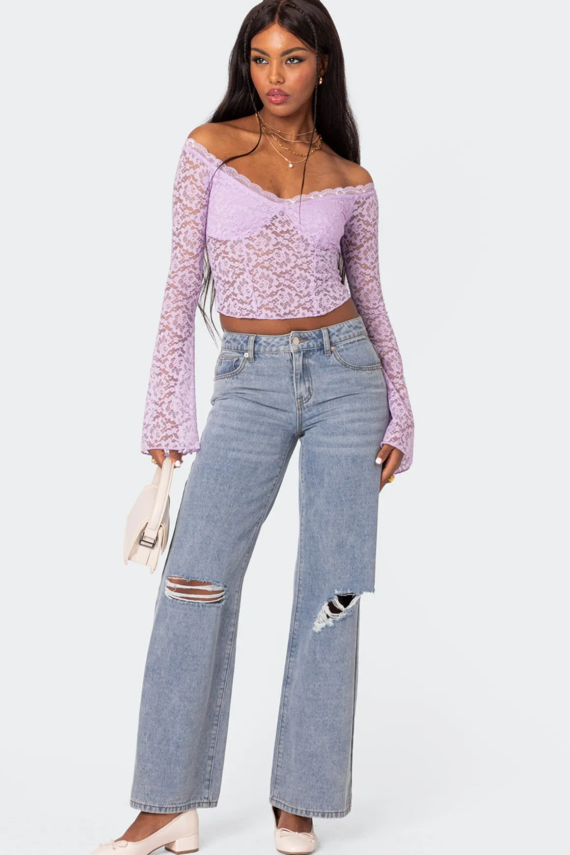 Linda Off Shoulder Sheer Lace Top
