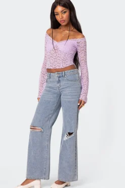 Linda Off Shoulder Sheer Lace Top