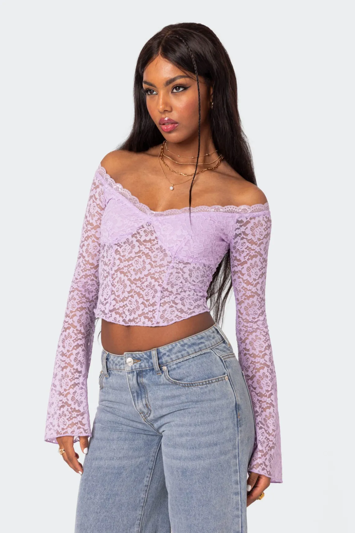 Linda Off Shoulder Sheer Lace Top