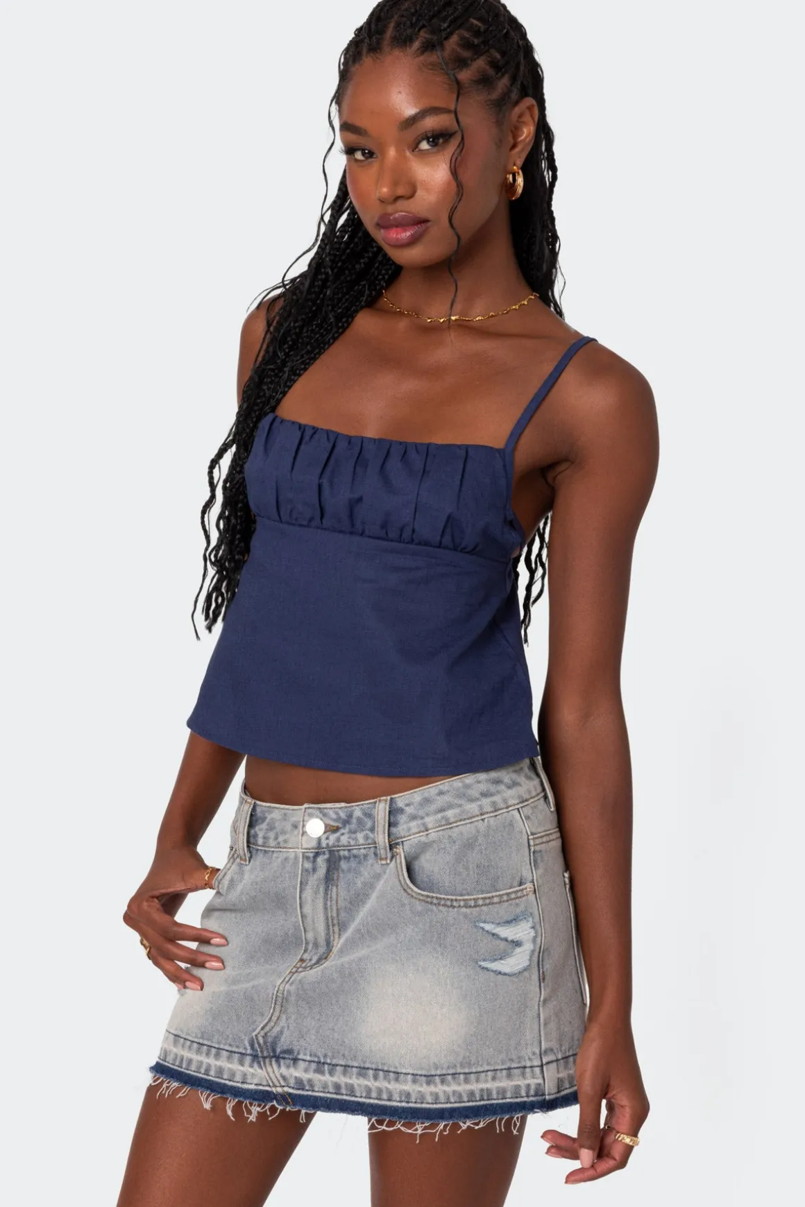 Linen Look Open Back Top