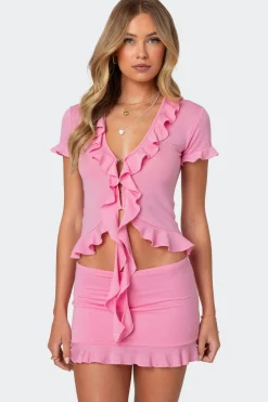 Loullie Split Front Ruffled Top
