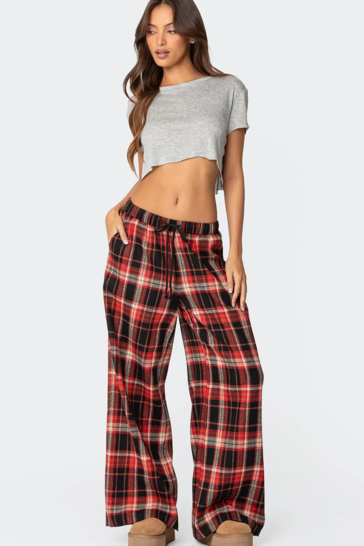 Lounge Around Plaid Wide Leg Pants