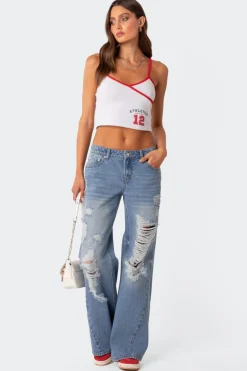 Low Rise Distressed Wide Leg Jeans