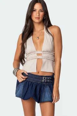 Luma Split Front Backless Halter Top