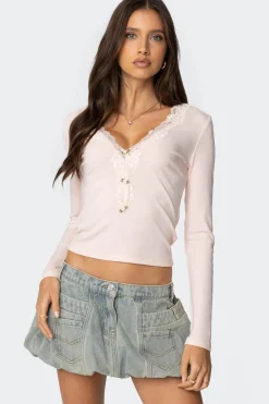 Madeline Lace Trim Ribbed Top