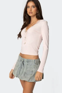 Madeline Lace Trim Ribbed Top