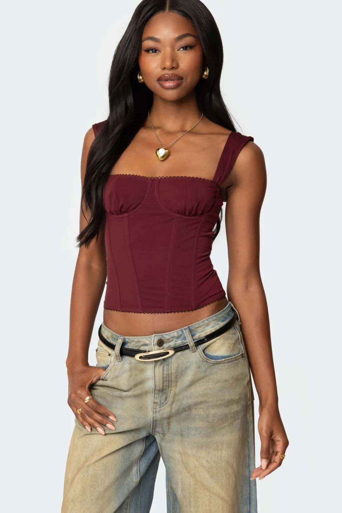 Marcella Wide Strap Mesh Corset