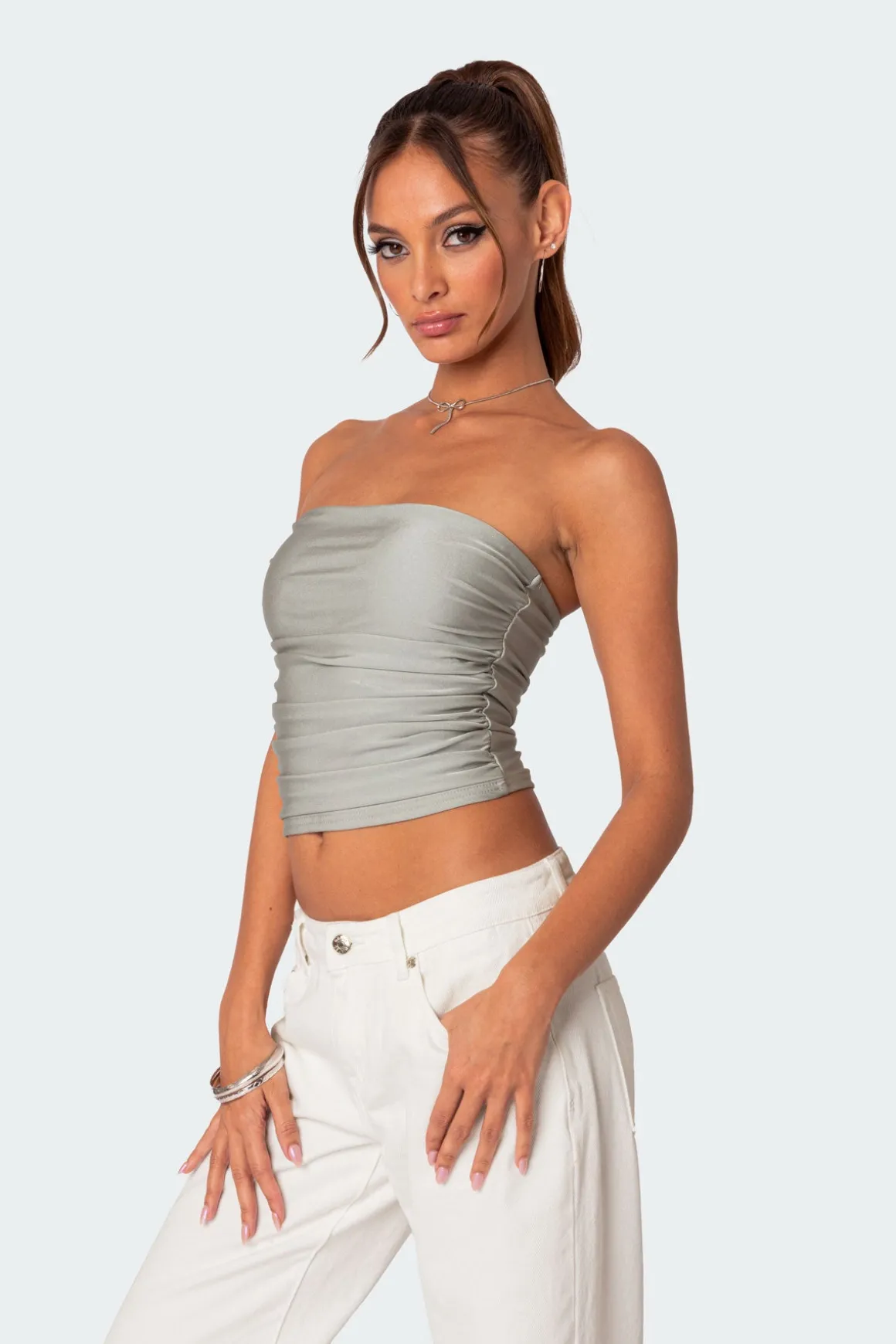 Maxeen Shiny Gathered Tube Top