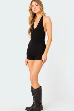 Melanie Ribbed Open Back Romper