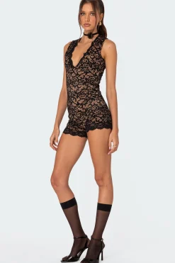 Melodie V Neck Lace Romper