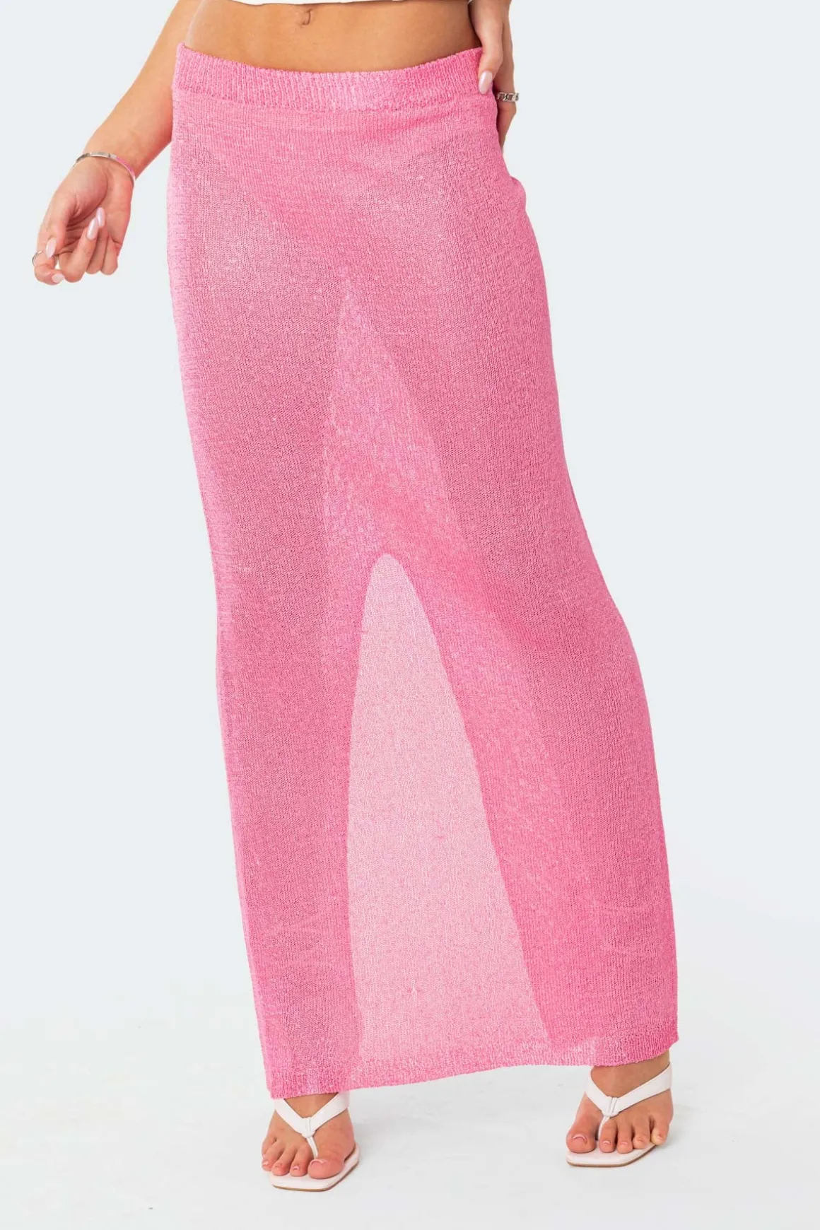Micro Sequin Sheer Knit Maxi Skirt