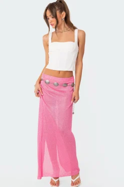 Micro Sequin Sheer Knit Maxi Skirt