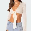 Micro Sequin Tie Front Knit Crop Top