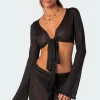 Micro Sequin Tie Front Knit Crop Top