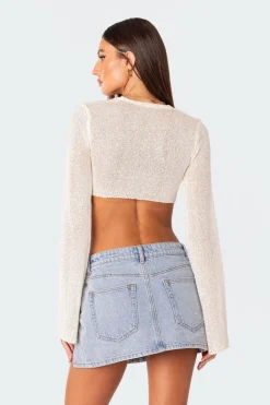 Micro Sequin Tie Front Knit Crop Top