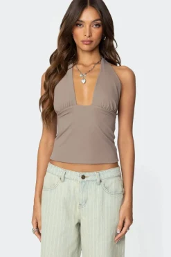 Mila Plunge Neck Halter Top