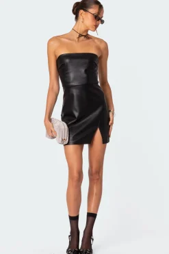 Moon Sign Faux Leather Mini Dress