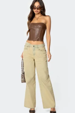 Moss Faux Leather Lace Up Corset