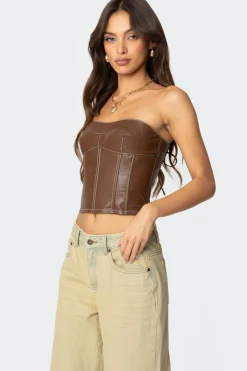 Moss Faux Leather Lace Up Corset