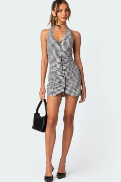 Narissa Gingham Open Back Mini Dress