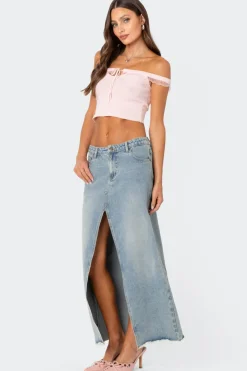 Off Shoulder Trimmed Knit Top