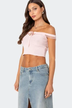 Off Shoulder Trimmed Knit Top