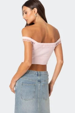 Off Shoulder Trimmed Knit Top