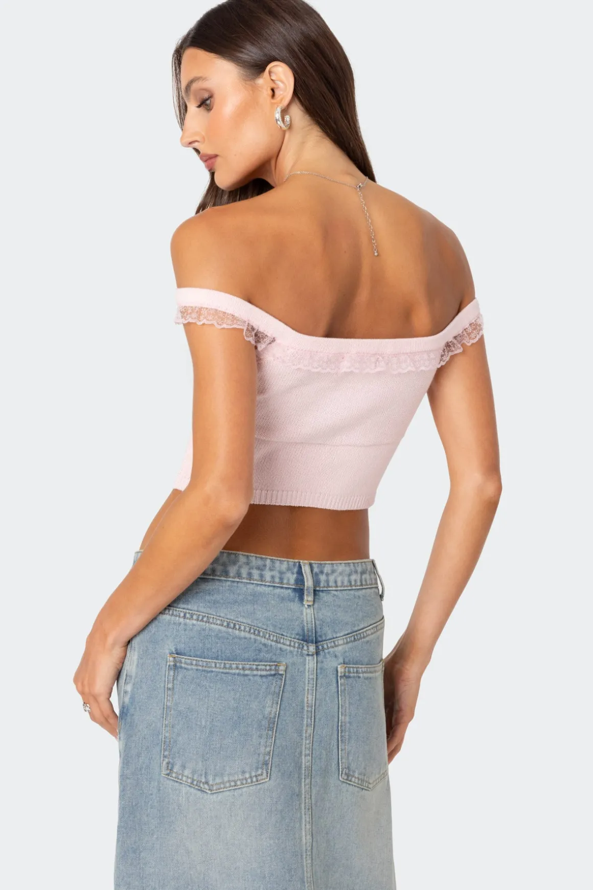 Off Shoulder Trimmed Knit Top