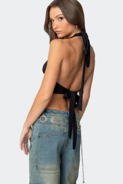 Open Back Triangle Halter Top