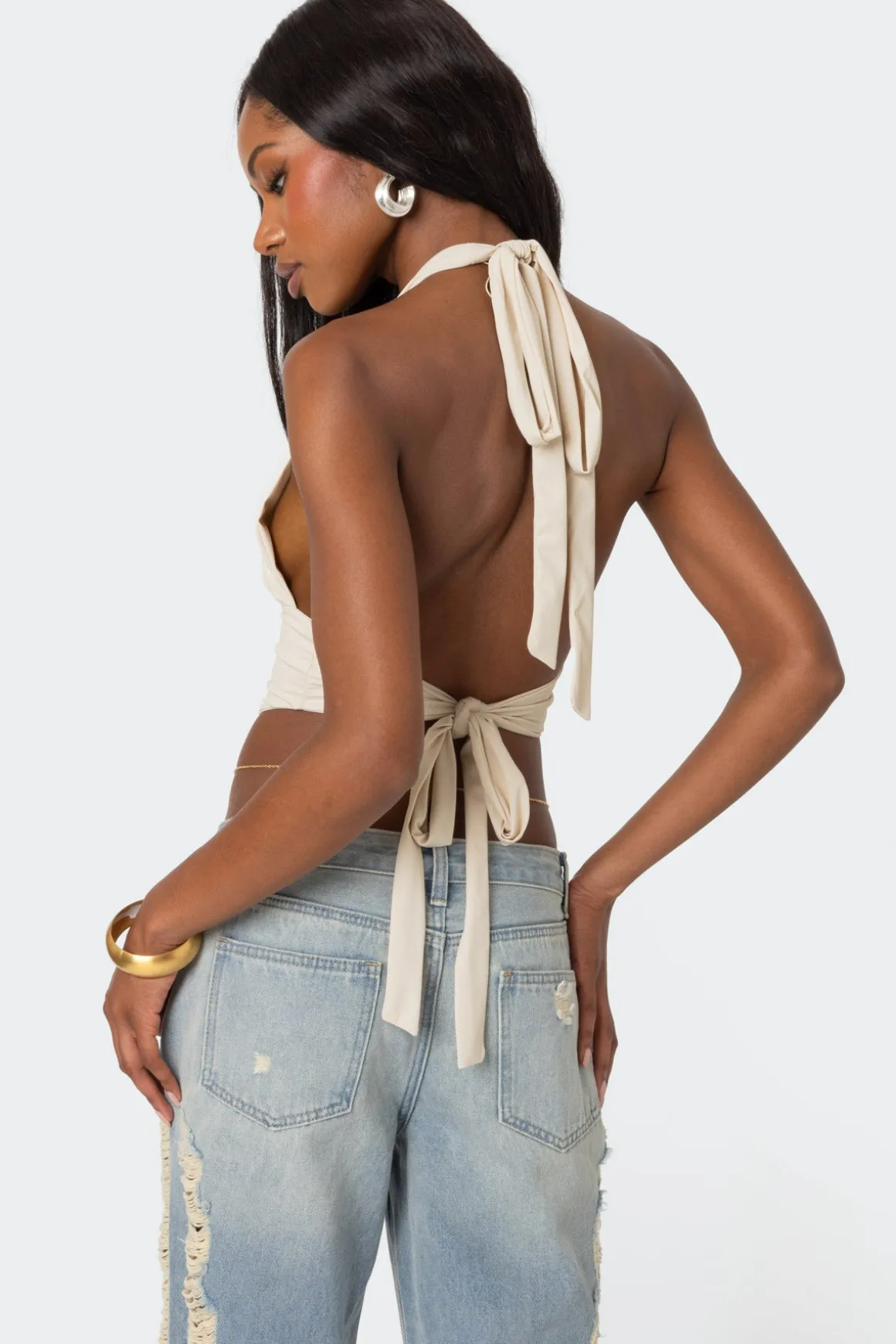 Open Back Triangle Halter Top