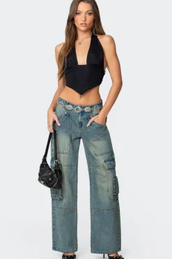 Open Back Triangle Halter Top