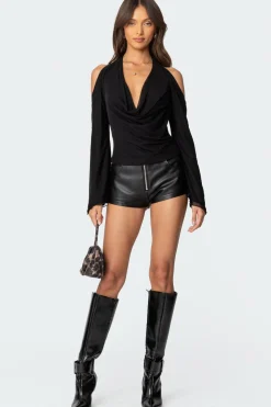 Open Shoulder Cowl Neck Top