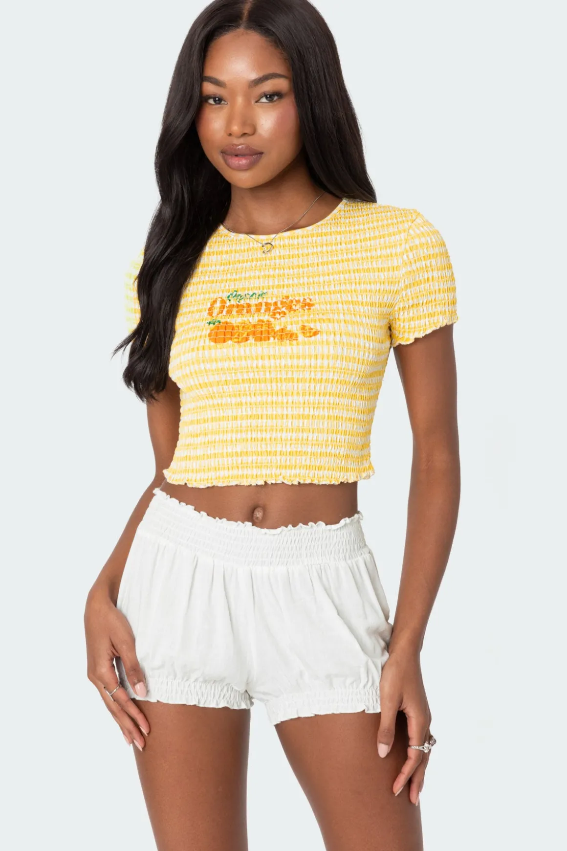 Orange Smocked Gingham Top