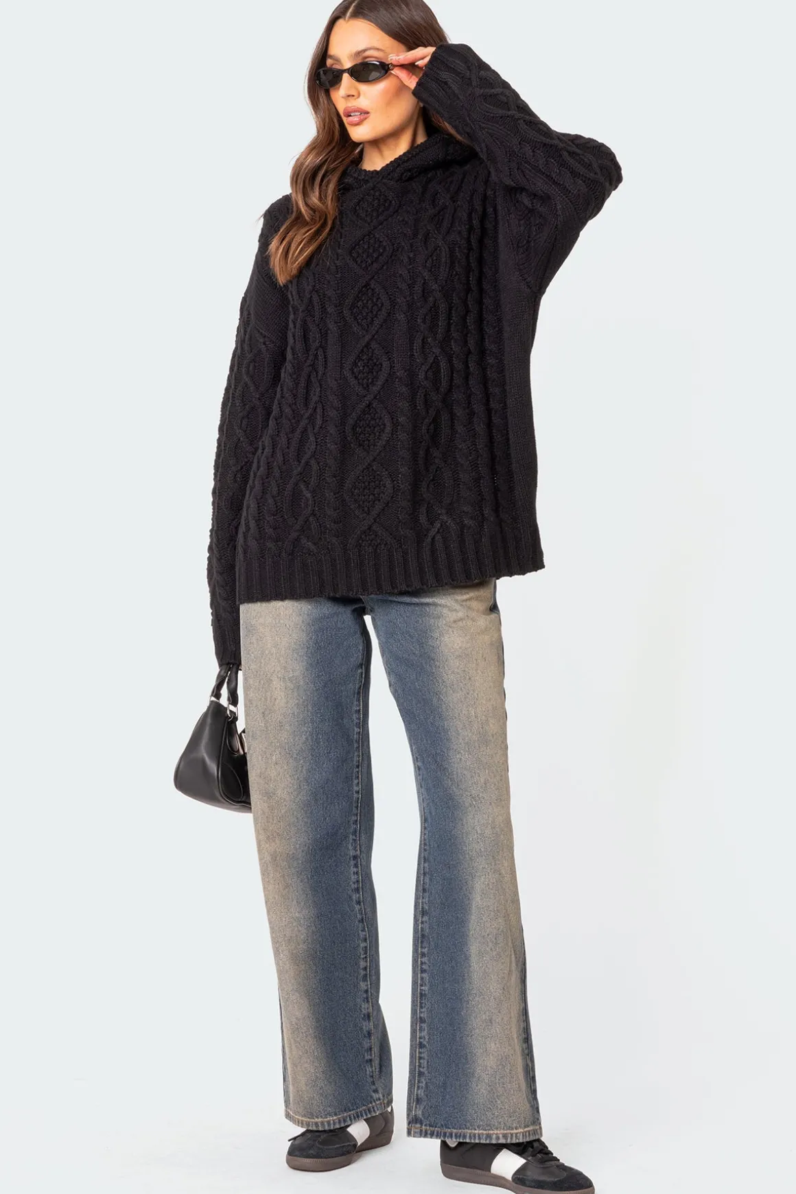Oversized Cable Knit Hoodie