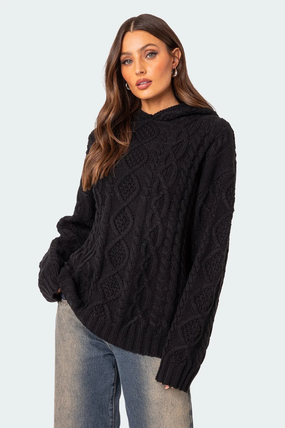 Oversized Cable Knit Hoodie